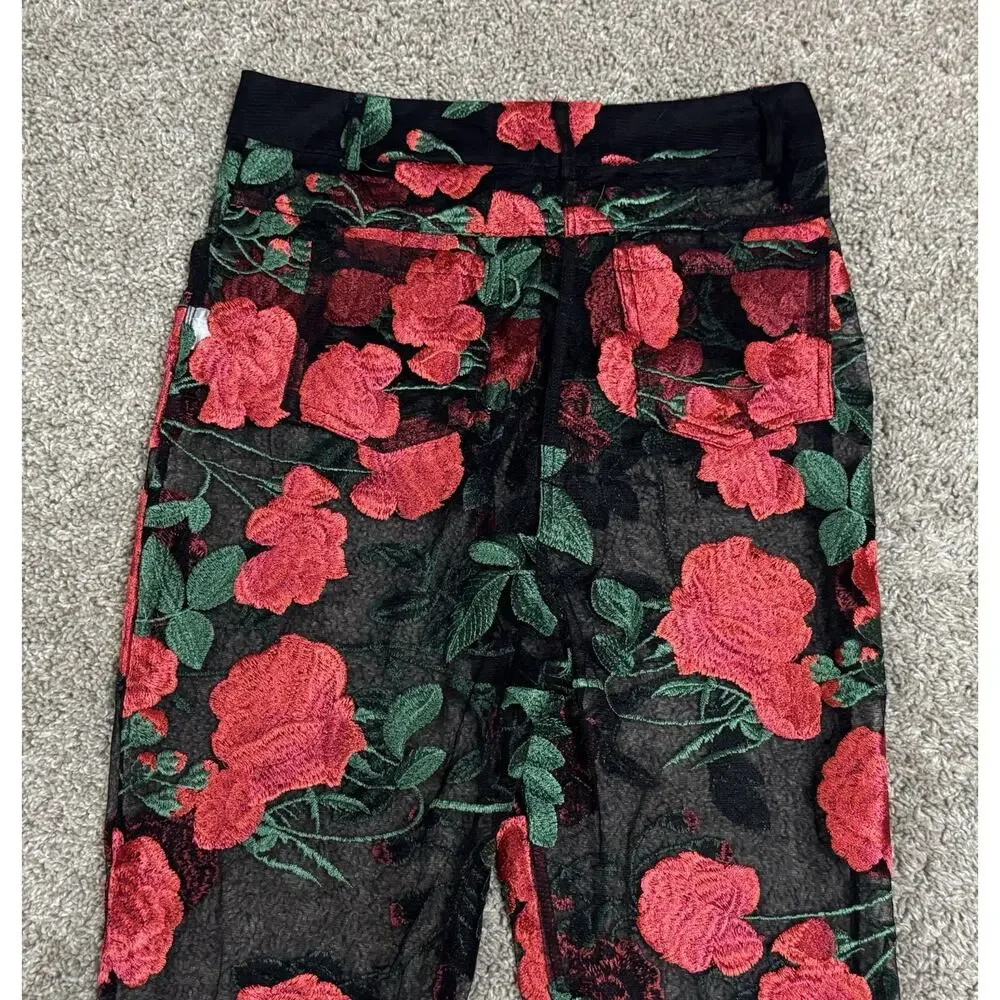 JAGGER & STONE Sheer Red Rose Embroidered Mesh Pants Zip Ankles Floral Size S - Picture 8 of 11